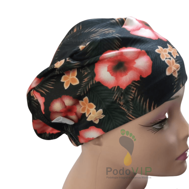 Cofia Negra Flores Rosas
